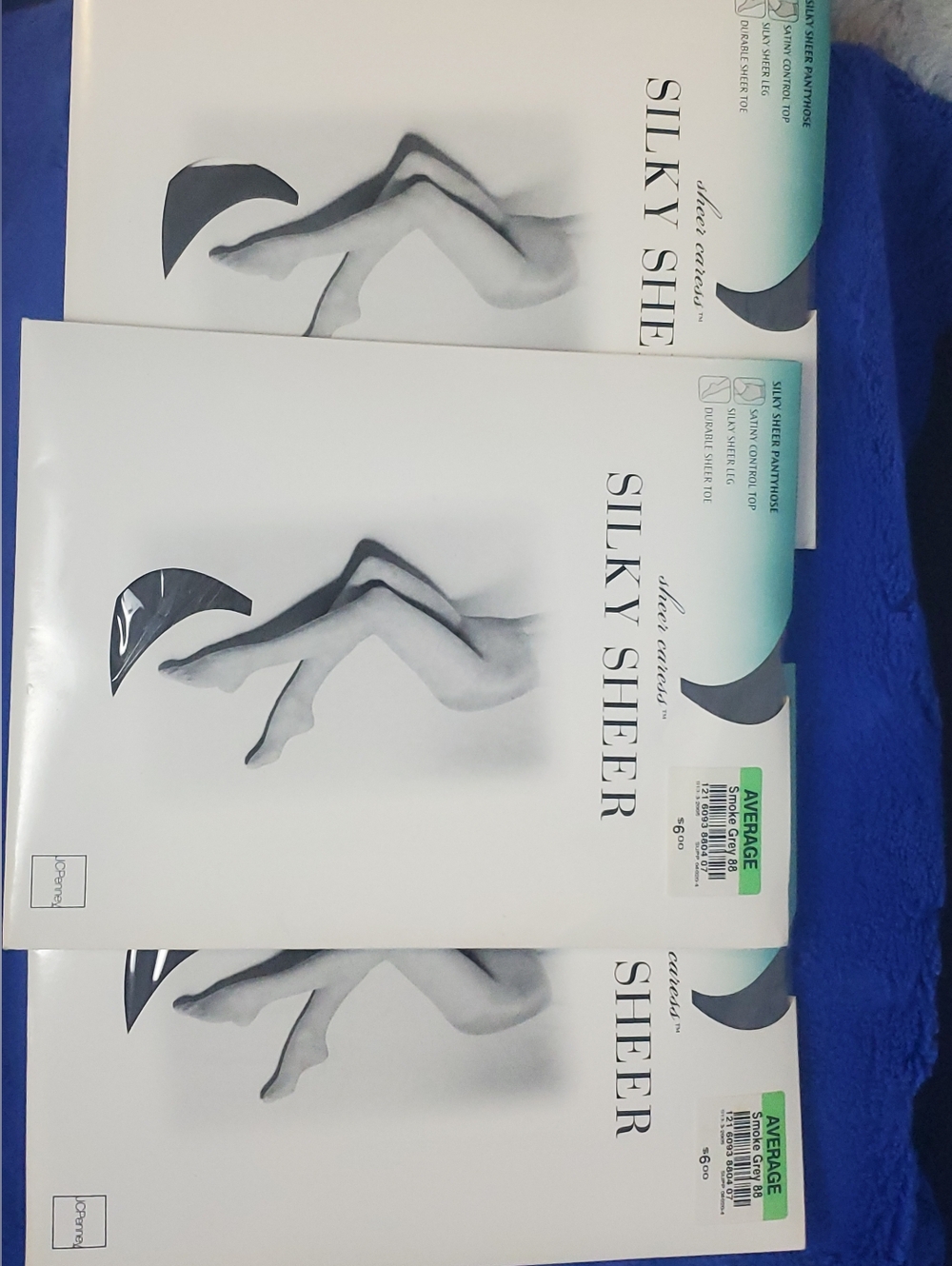 New 3 Pack Sheer Caress Silky Sheer Panty Hose Average Size Smoke Grey 88